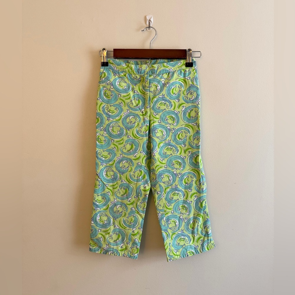 Vintage Lilly Pulitzer Girls Green Lizard Salamander Pants (Size 8)